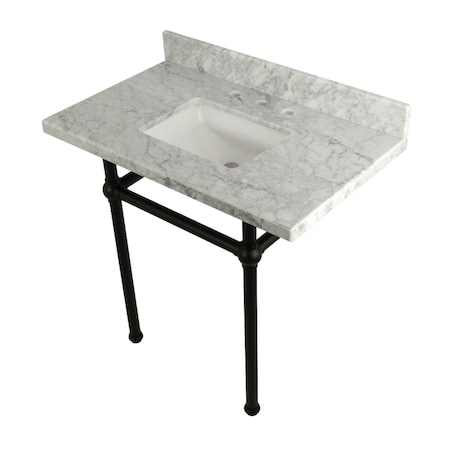 Kingston Brass 36X22 Carrara Marble Vanity Top W/Brass Feet Combo, Carrara Marble/Blk KVPB36MBSQ0